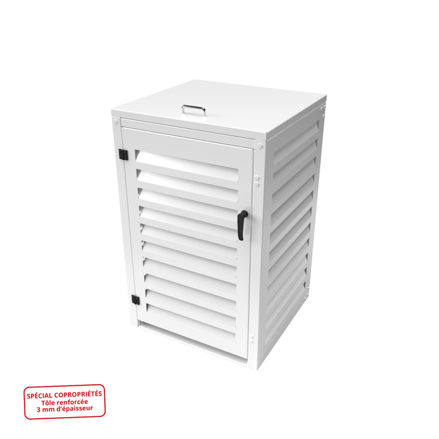 Cache Poubelle Simple Spécial Copropriété (3mm) en Aluminium Thermolaqué – Abri pour 1 Conteneur 360 Litres – Blanc RAL 9010