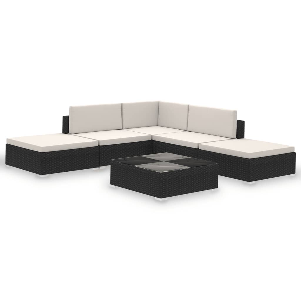 Maison Exclusive - Set Divani da Giardino 6 pz con Cuscini in Polyrattan Nero - 2