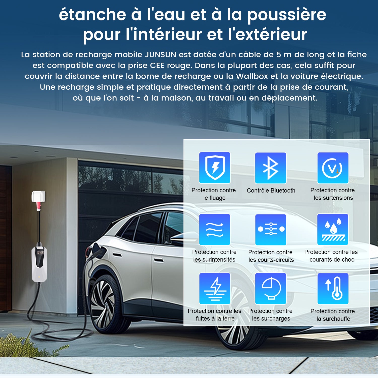 Carregador de parede móvel de 11 kW, carregador portátil EV de 5 m [trifásico 6-16 A], cabo de carregamento tipo 2 com aplicação inteligente, temporiz - 5