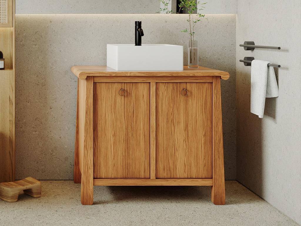Meuble de salle de bain en teck avec vasque carrée - 90 cm - TINDAKI
