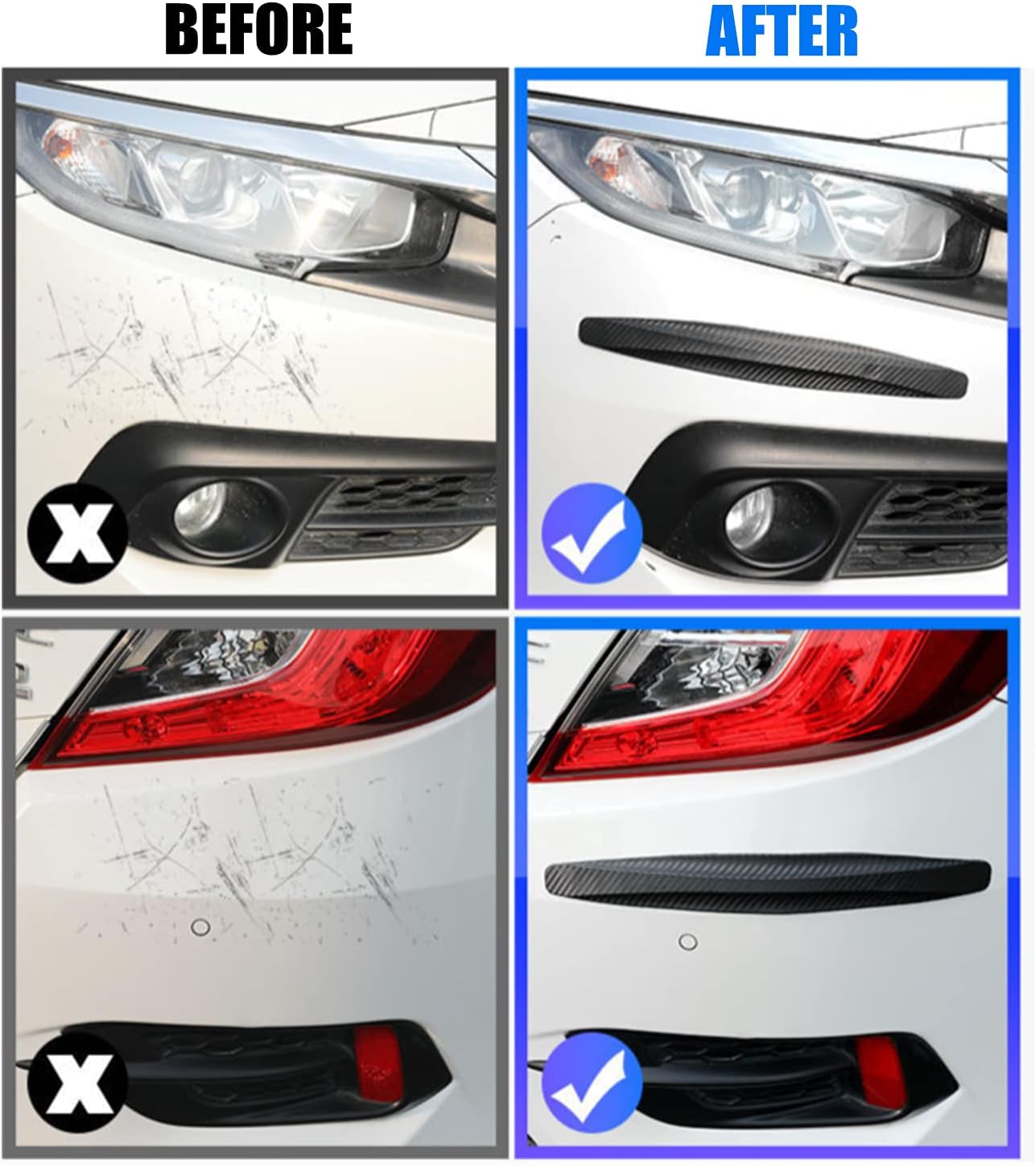 Set di 4 protezioni flessibili per paraurti anteriore e posteriore, protezione antigraffio, striscia adesiva protettiva universale per paraurti auto - 3