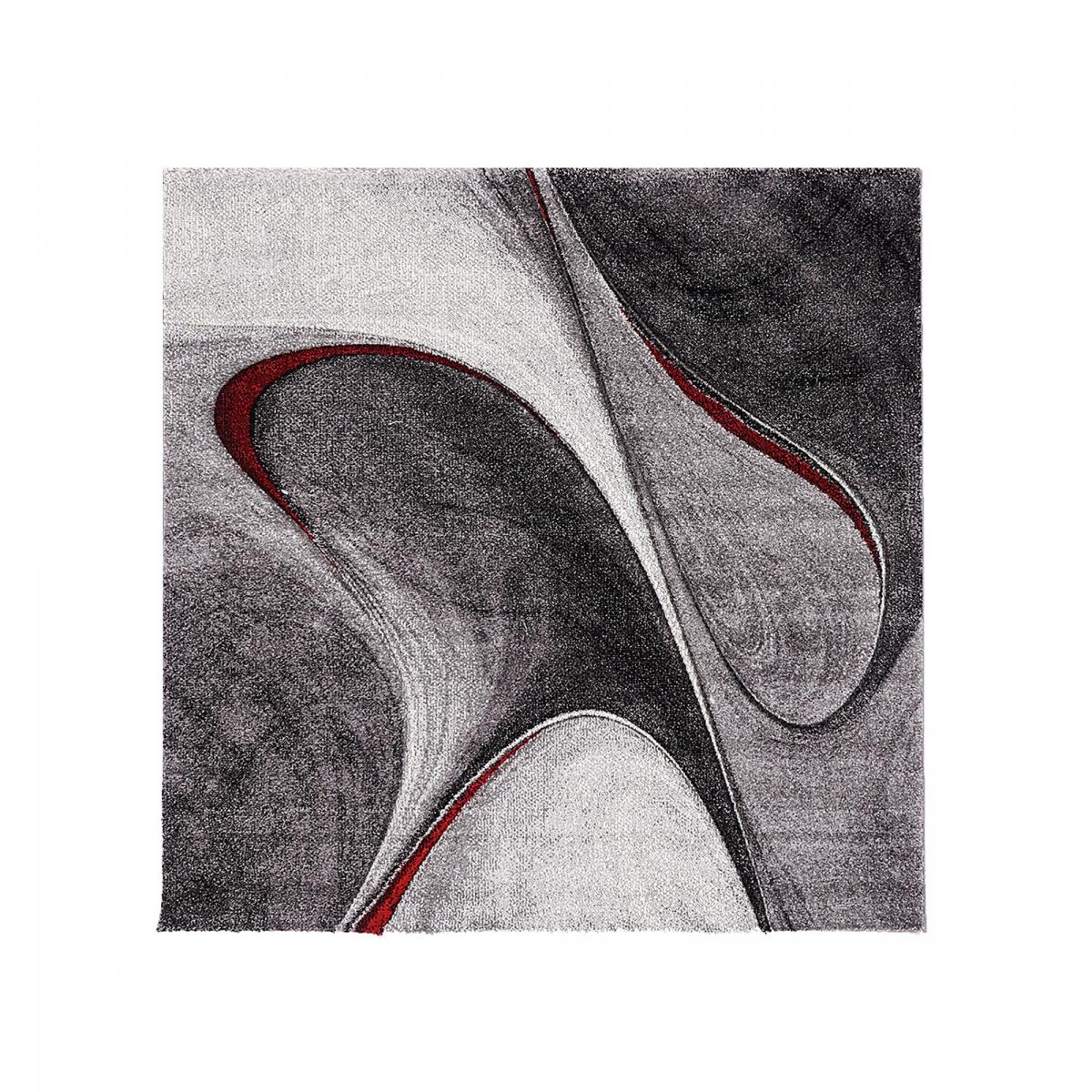 tapis salon 160x230 tissé rouge et gris rectangle motif géométrique LYN8 MADILA - 8