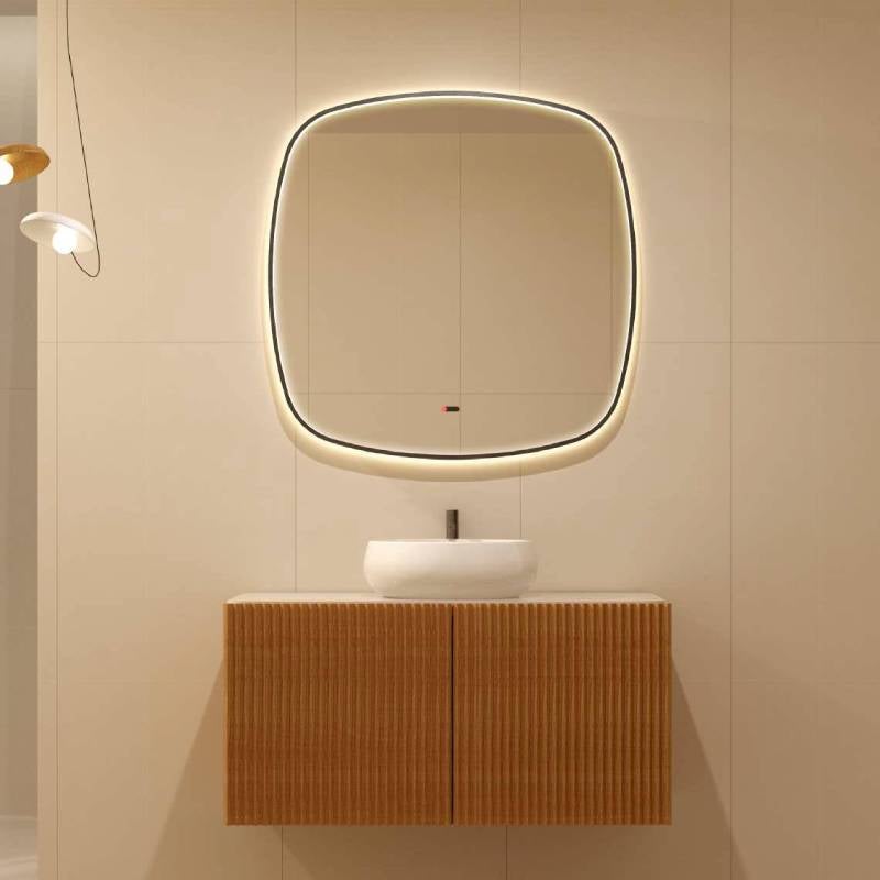 Espejo de baño led cuadrado catania 100x100 negro mate antivaho