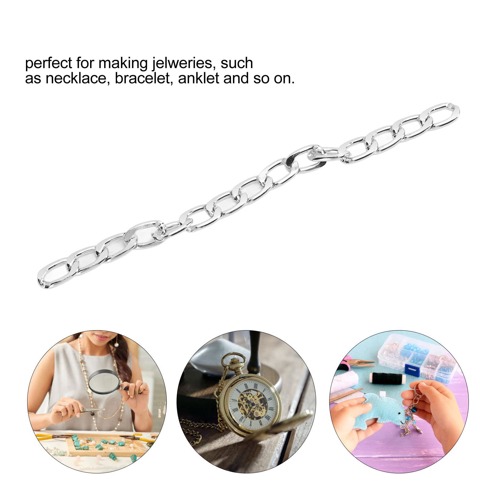 Chaînes en aluminium de 32,8 pieds, style élégant, chaîne artisanale en métal pour bijoux, collier, bracelet (couleur argent N24901) - 4