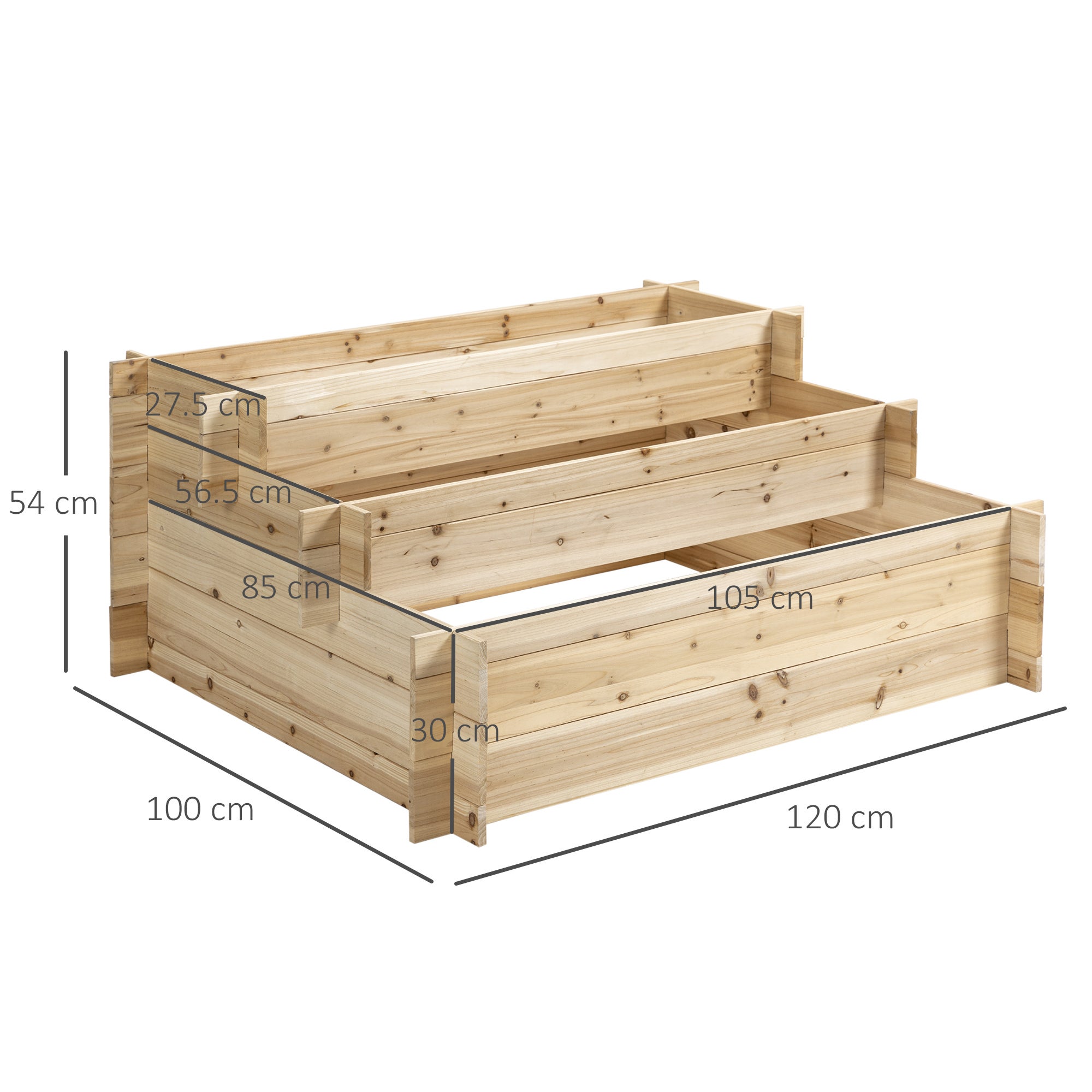 Jardinière surélevée en bois à 3 niveaux,pour potager d'extérieur,fleurs,légumes et herbes aromatiques,120x100x54cm - 4