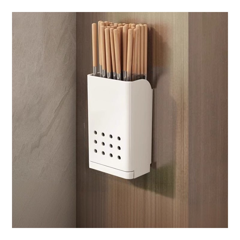 Zestaw 2 pojemników na sztućce, schowek ścienny, ociekacz do naczyń – bez wiercenia, wyjmowany, 15×9×5,8 cm – biały