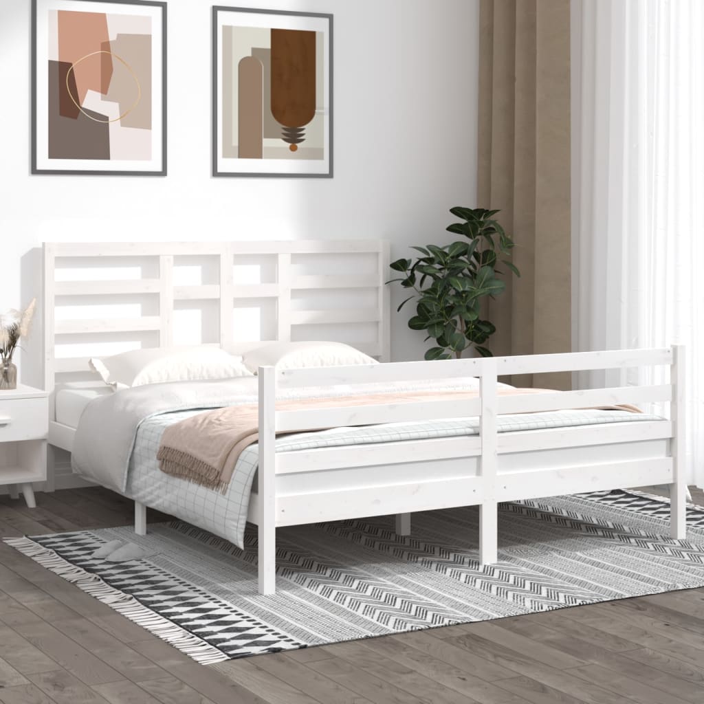 Estructura De Cama Blanco Madera Maciza De Pino 120x200 Cm