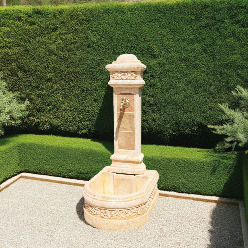 Fontaine de Jardin MAIA 53x62x122CM. Peinture murale en Betón Pierre de couleur Ocre Bleu - 2