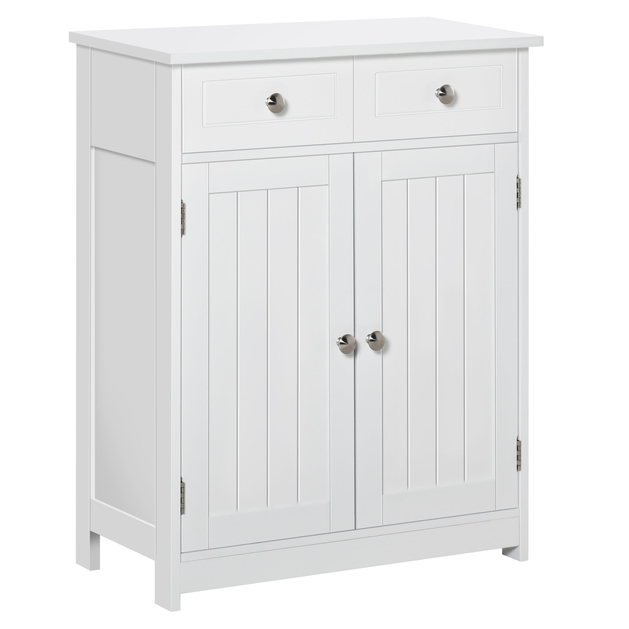 75x60cm freestanding bathroom storage cabinet unit w/ 2 drawers cupboard adjustable shelf metal handles traditional style white