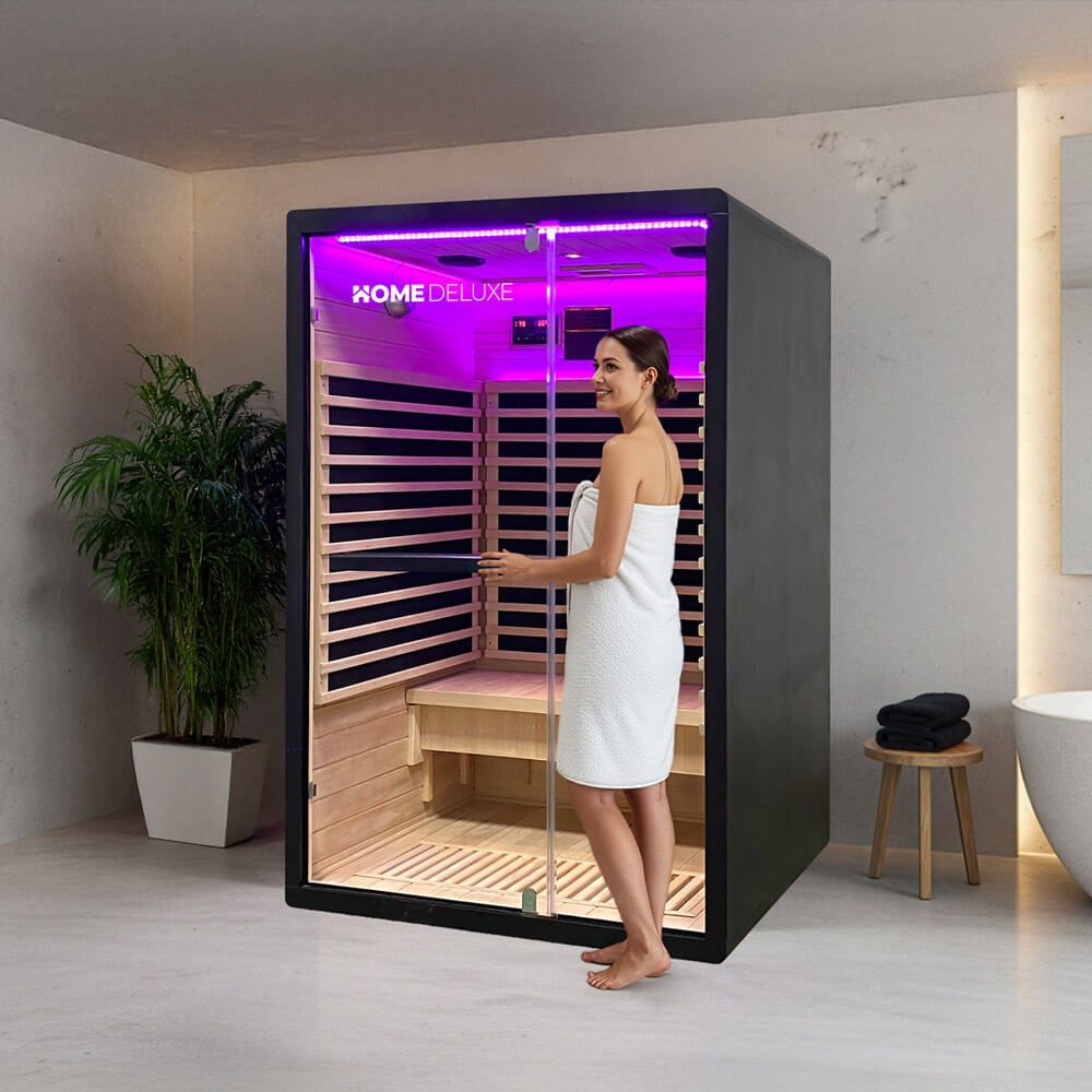 Cabine infrarouge HOME DELUXE NERO M – Noir, pruche (190 x 105 x 120 cm) | Design luxueux et montage facile - 2