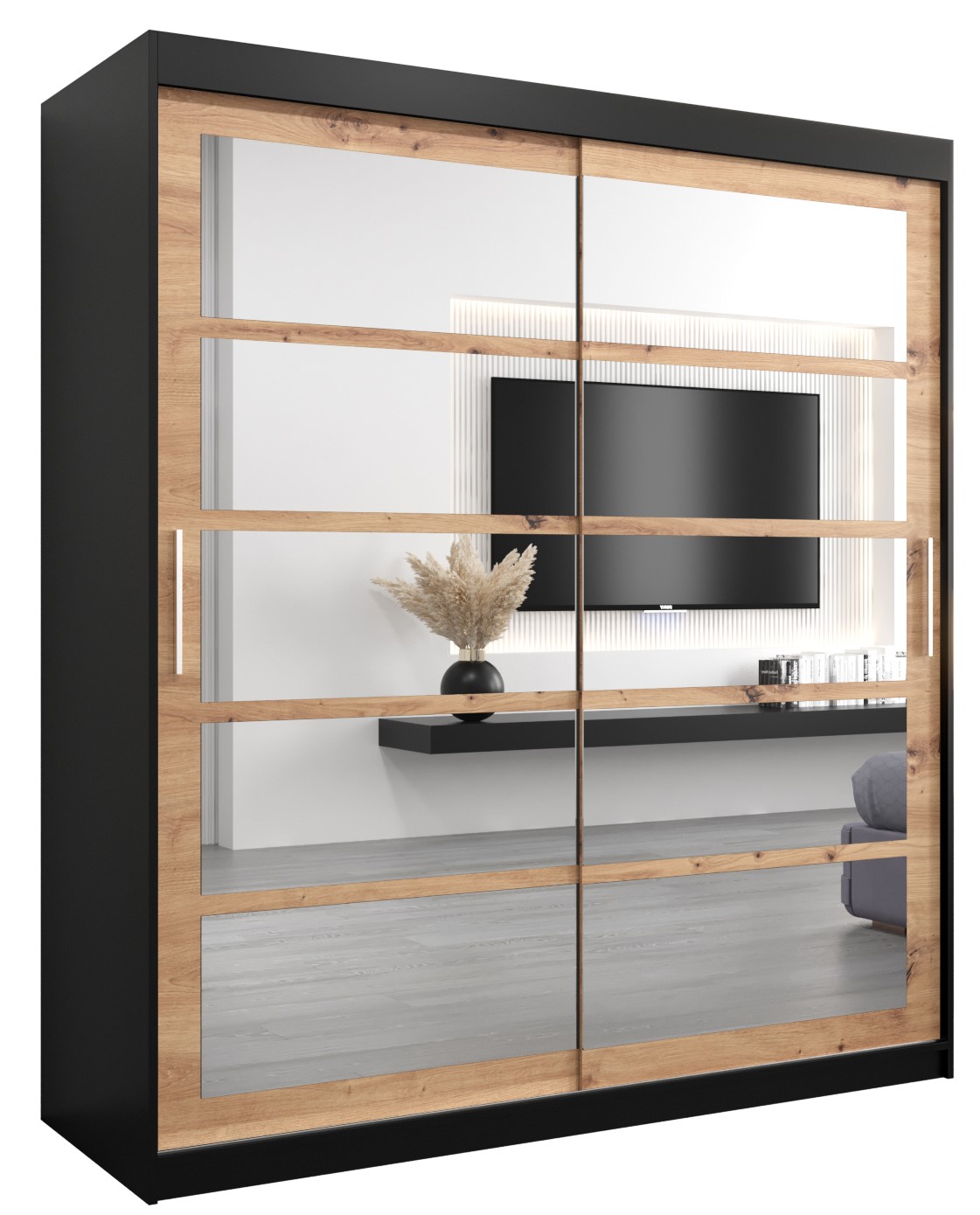 Szafa przesuwna garderoba ROMA 2 180 x 62 x 200 cm Czarny + Artisan - Abiks Meble