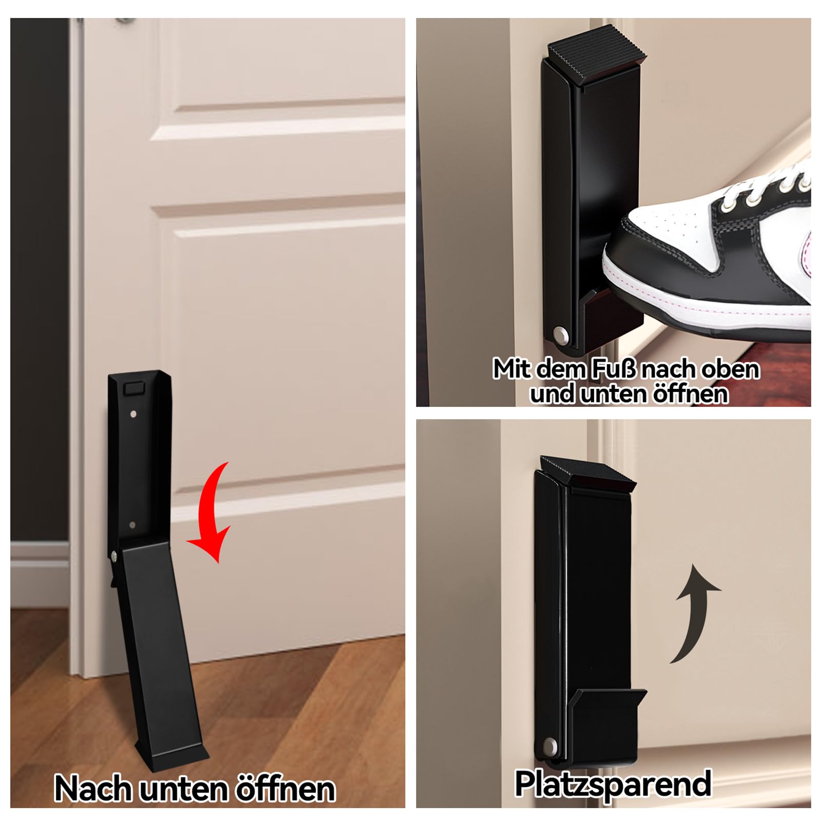 Butée De Porte, Arret De Portail Actionné Par Le Pied En Acier Inoxydable,Securite Porte D'entrée, Door Stopper Pour Tapis, Planchers En Bois, Noir - 4