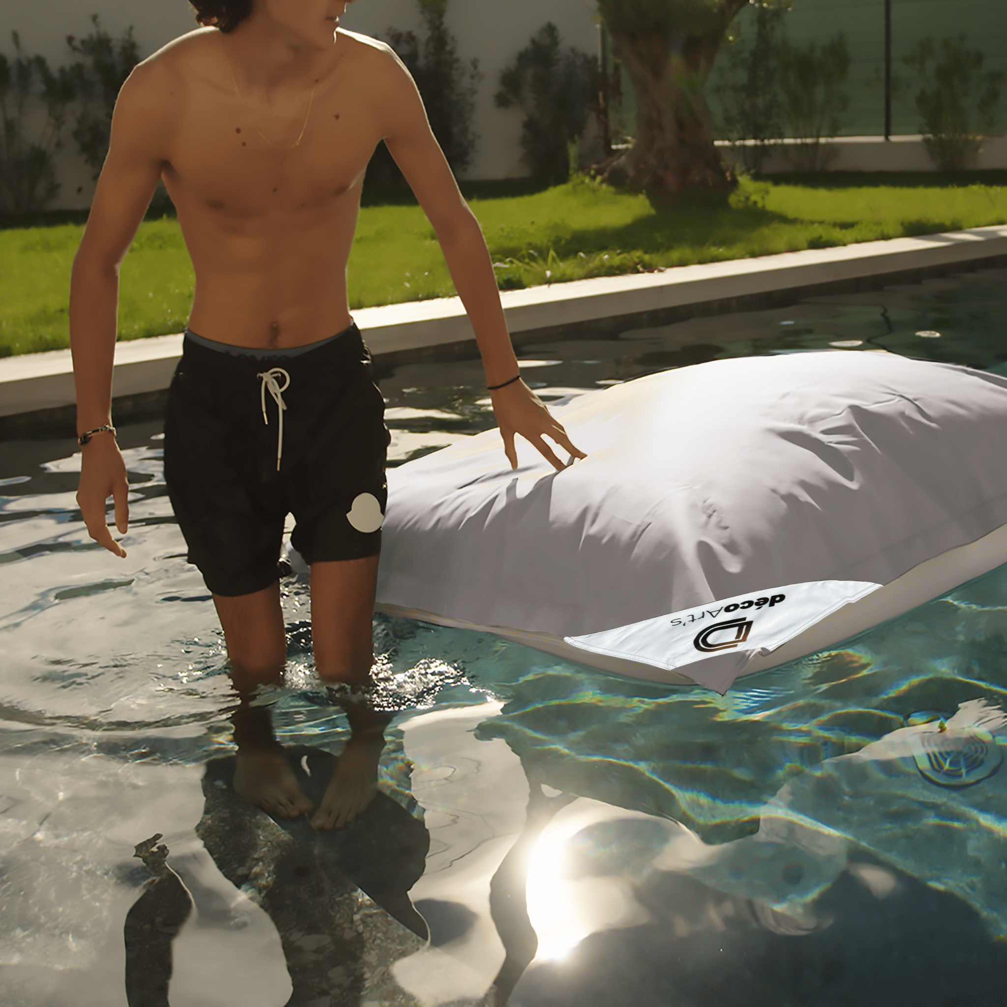 Pouf Géant XXL Déhoussable, Flottant pour Piscine, Deco Arts Gris galet - 4