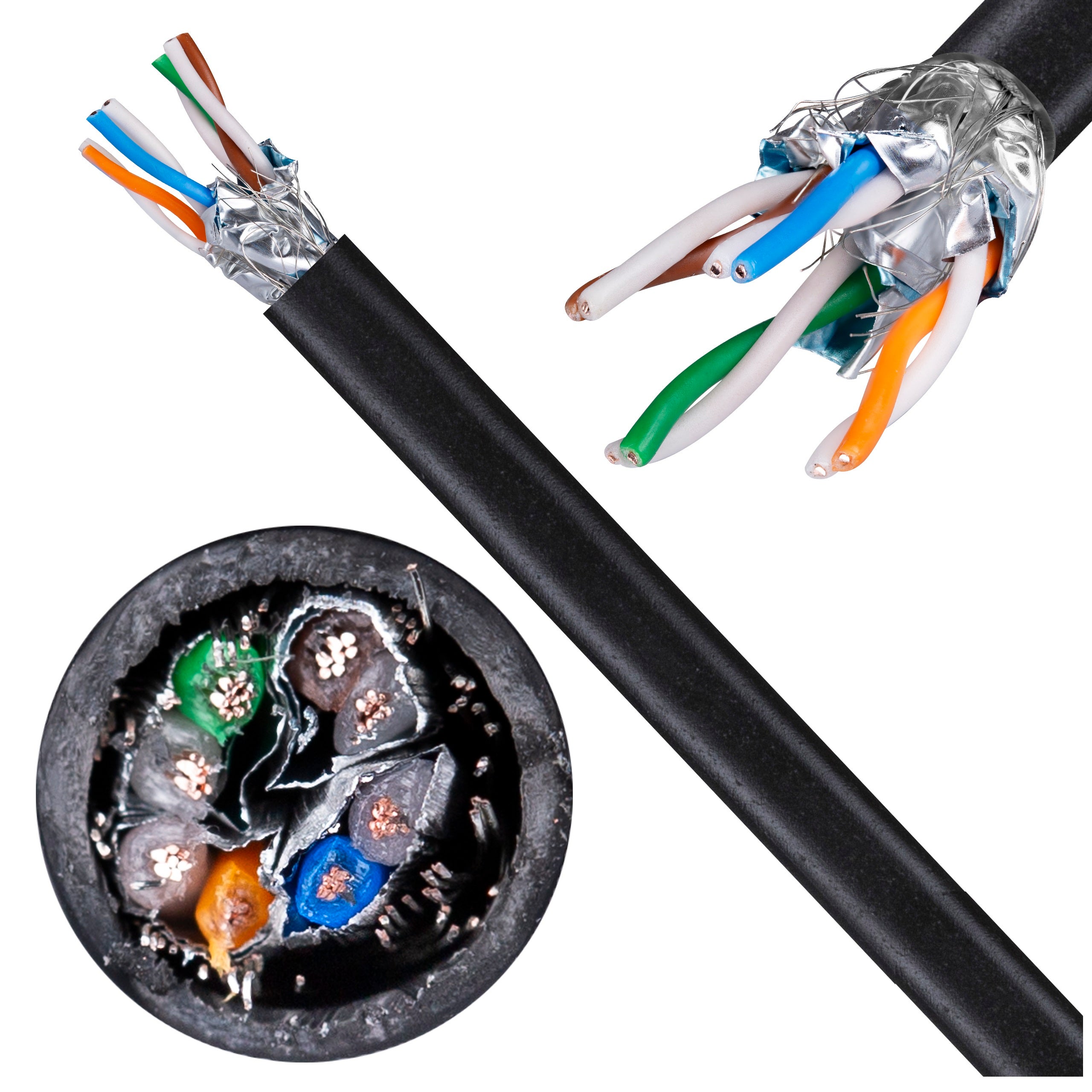Kabel sieciowy S/FTP kat.7 skrętka 4x2x0,46mm wewnętrzny bezhalogenowy LSOH czarny linka Telegärtner 305m