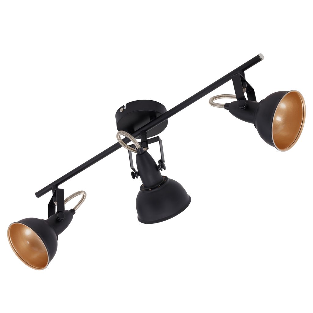Plafonnier 3-flammes - IP20 - 554x100x181mm - Noir/Or - E14 max. 40W - orientable - Briloner - 8
