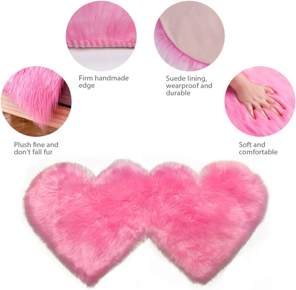 Tapis double coeur 60 x 120 cm, fausse fourrure peluche rose ...