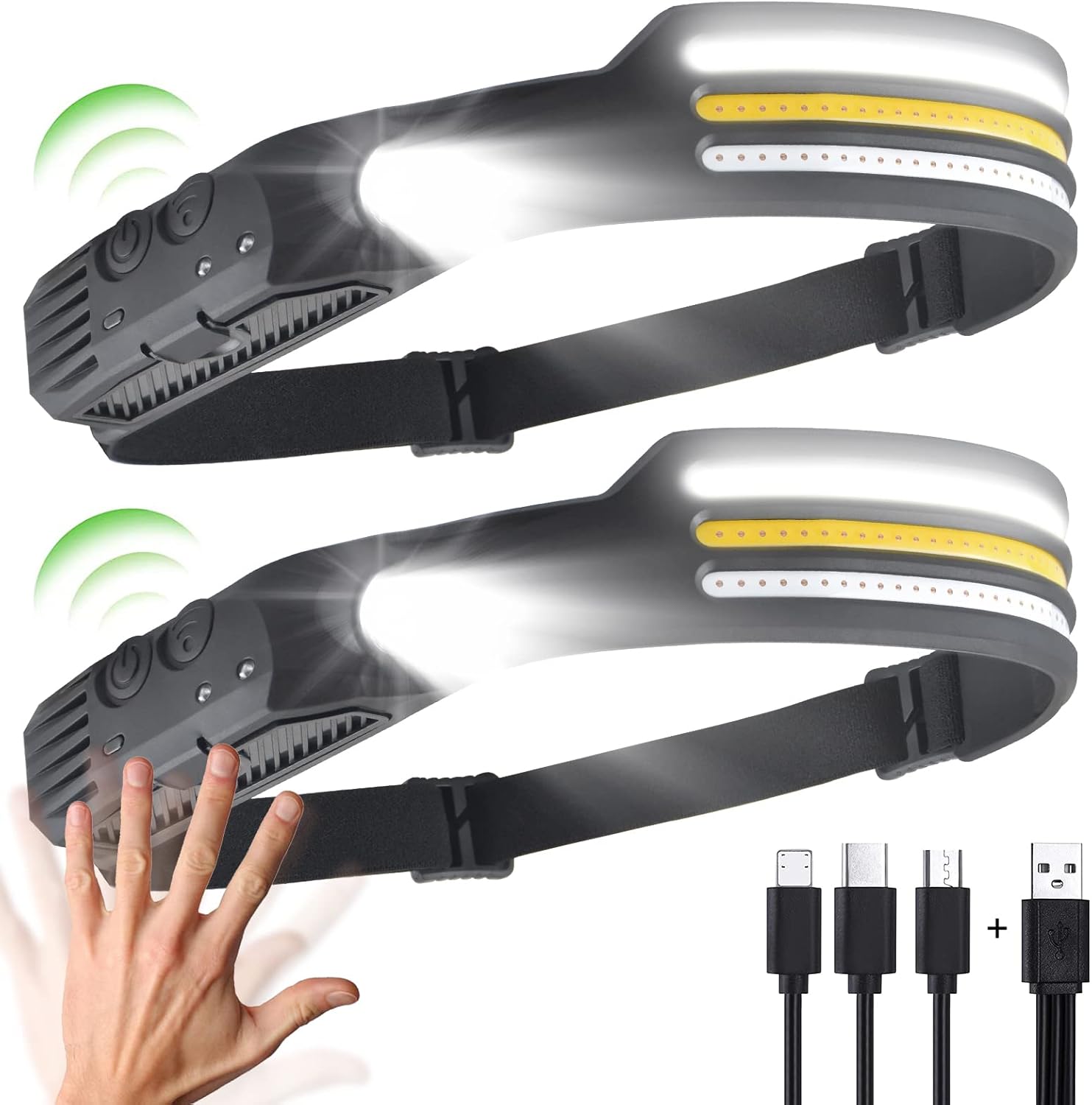 Linterna frontal para correr, 2 unidades, LED recargable, ultra potente