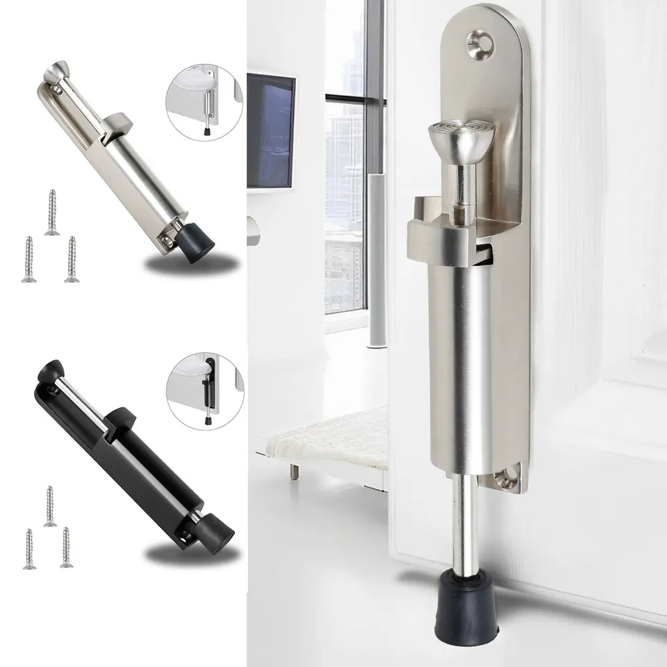 Butée de Porte en Acier Inoxydable - Installation Facile et Ajustable - Avec vis modèle de repose-pieds - noir grand 14.8*2.8cm - 3