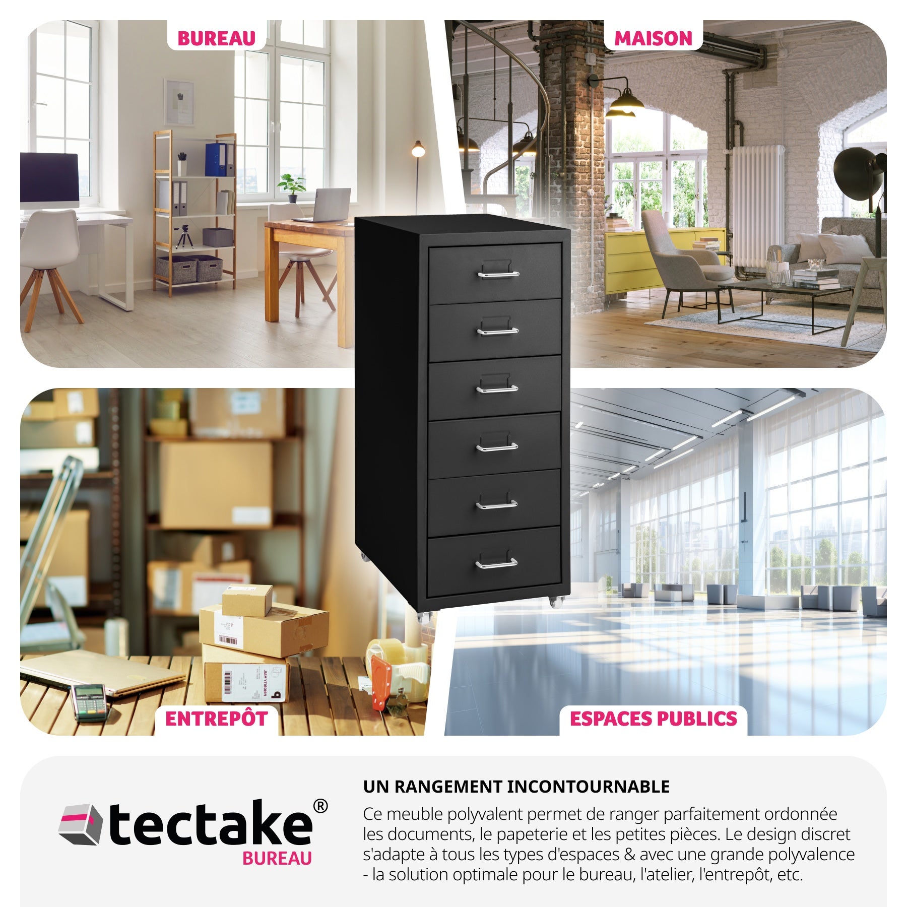 Caisson de bureau roulant en métal 41x28x69cm en acier TECTAKE - 7