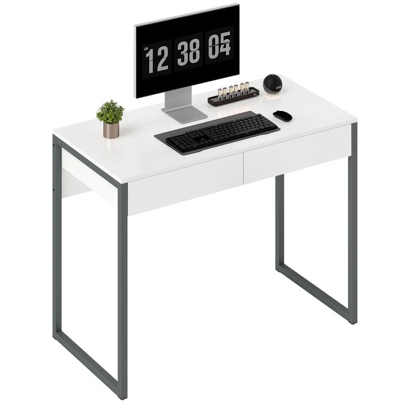 Bureau blanc brillant 2 tiroirs 100x50x75cm acier petits espaces — free download