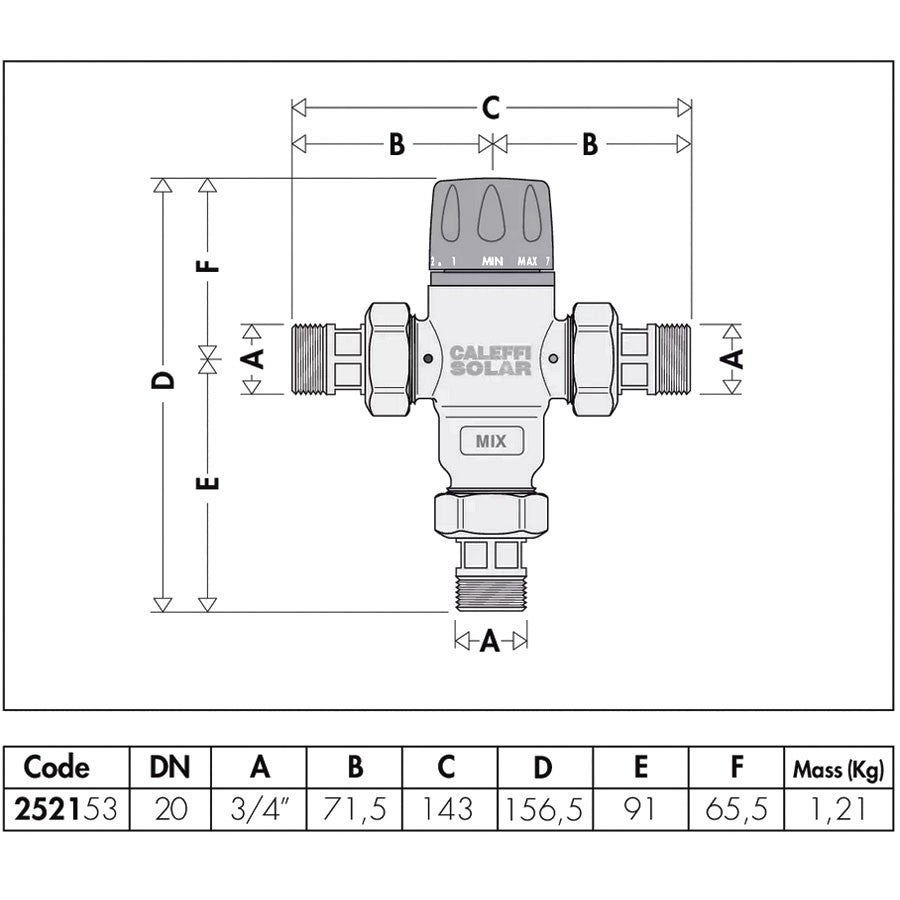 Mélangeur solaire Thermostat pour des températures d'entrée jusqu'à 100 Gr 3/4 pouce, réglable Caleffi - 2