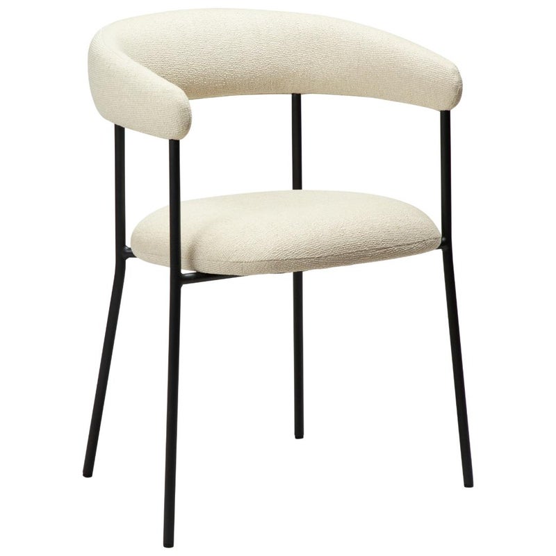 Plenti Dan-Form krzesło stołowe z podłokietnikami bouclé biały.