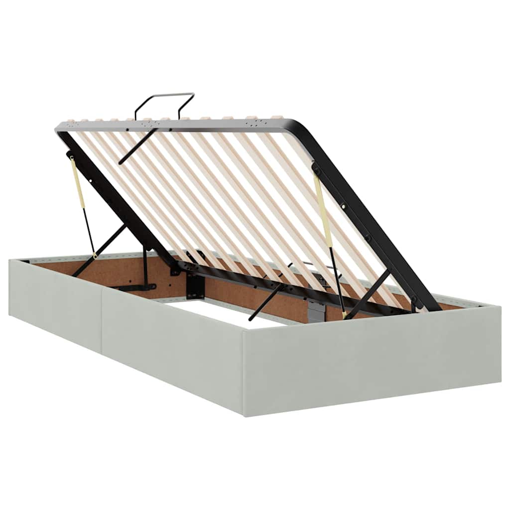 Lit avec rangement et matelas, en velours gris clair, pour la chambre, 90 × 190 cm - 6