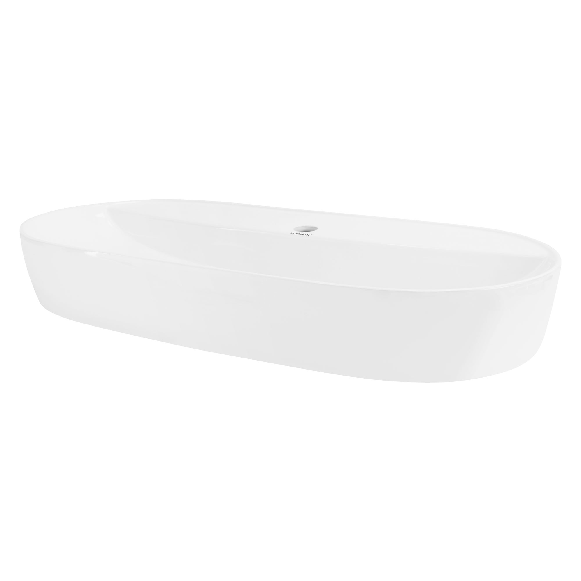 Lavoar oval de baie LuxeBath, 80 x 40 x 12 cm, din ceramica, cu orificiu pentru baterie si margini subtiri, chiuvetă cu montare pe blat/mobila, alb