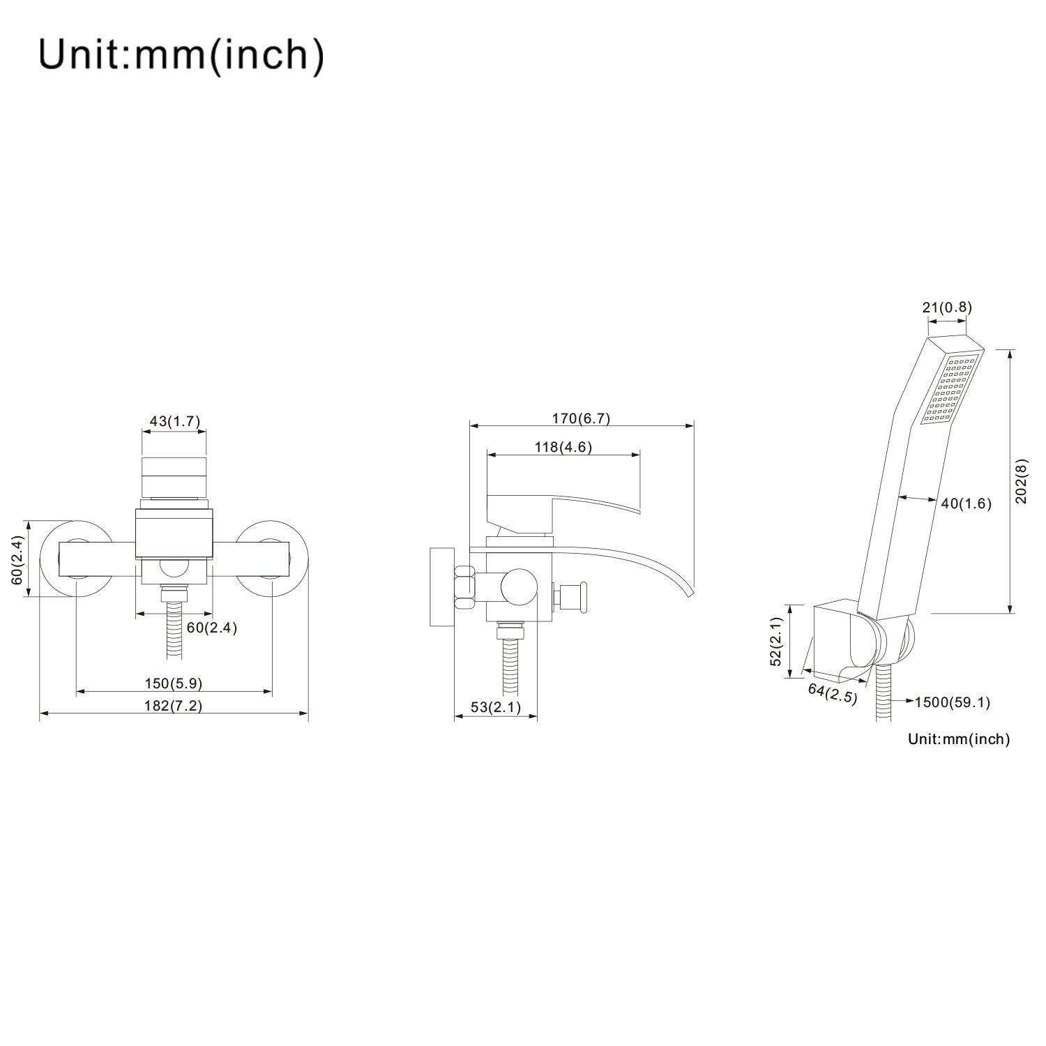 Robinet de Bain Monocommande pour Baignoire Montage Cascade Mitigeur Douche avec Douche à Main Chromé - 4