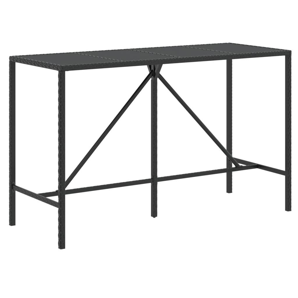 Table de bar et dessus en verre noir 110x70x110 cm poly rotin - Table Table de bar et dessus en verre noir 110x70x110 cm poly rotin - Table