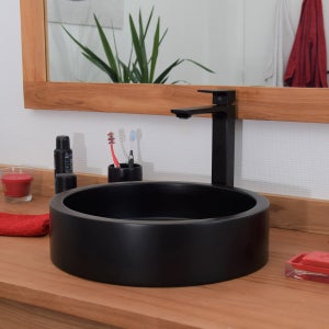 Vasque ronde à poser effet béton noir, Arlequin