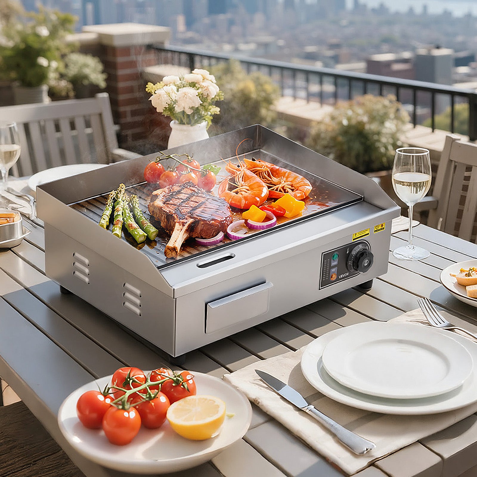Plancha Électrique VEVOR Professionnelle 3200 W, Plaque 535 x 300 mm, Thermostat 50-300 °C, 2 Zones de Cuisson, Corps Inox, Plaque en Fer - 8