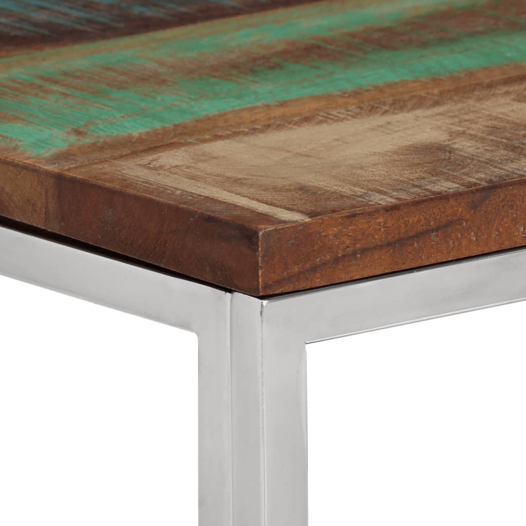 Table console argenté acier inoxydable/bois massif récupération - 4