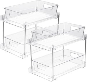 Lot De 2 Organisateurs Coulissants Sous évier à 2 Niveaux - En Métal Réglable En Hauteur - Pour Cuisine Ou Salle De Bain - Blanc