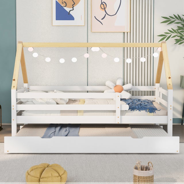 Cama nido tipo cabina - 90 x 200 cm - madera maciza - somier de láminas - color blanco