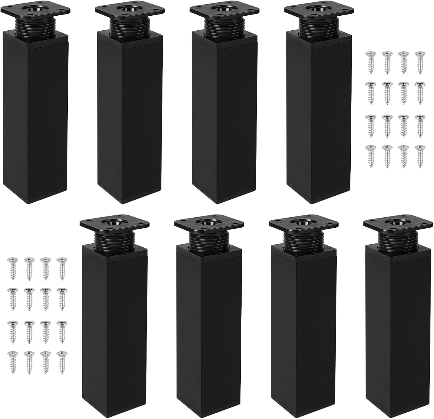 Set de 8 picioare reglabile pentru mobilă - 40 x 40 x 150 mm - Dreptunghiulare - Pentru mobilă din metal și plastic - Picioare metalice reglabile 8buc
