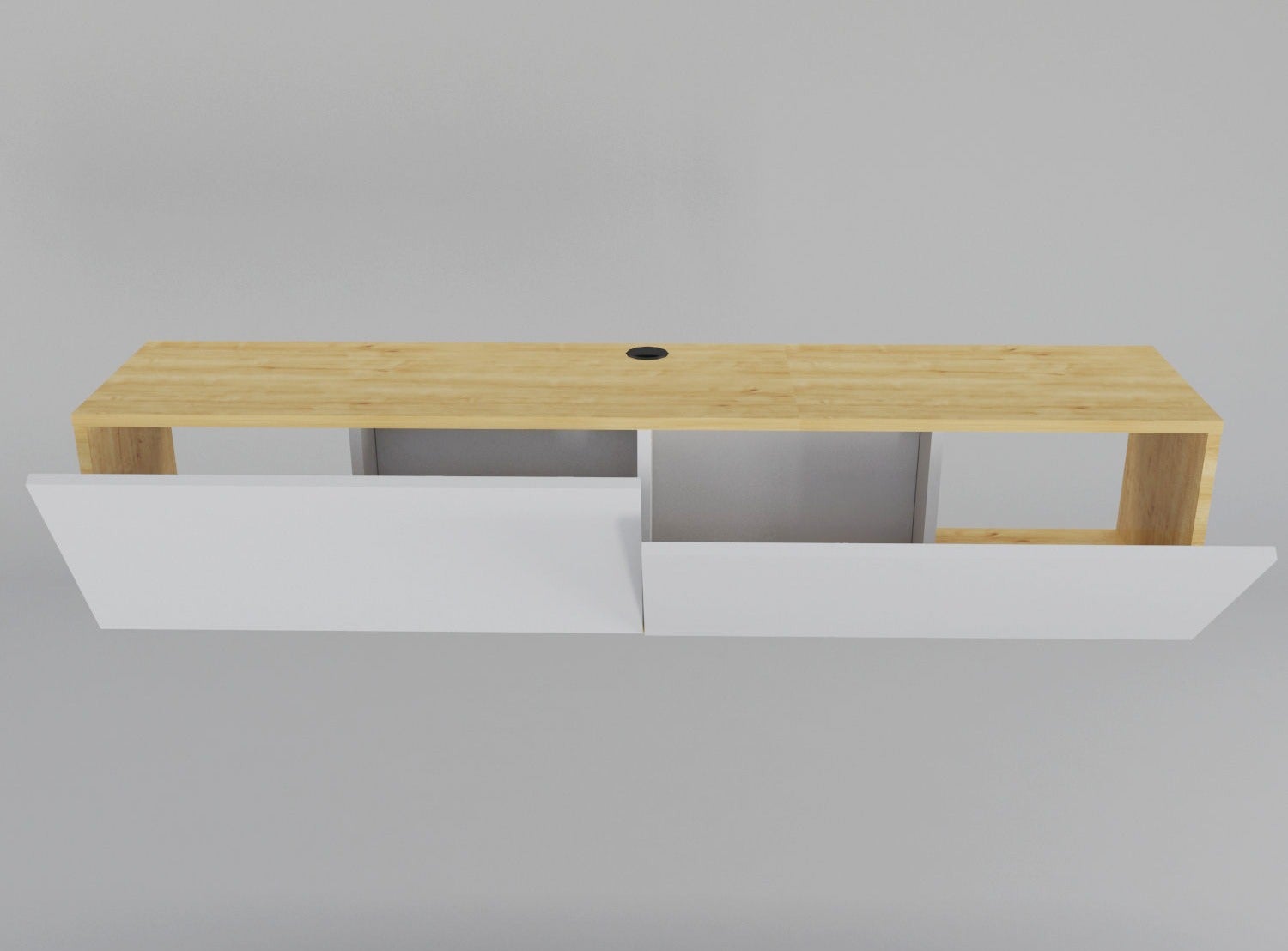Meuble TV suspendu 2 portes battantes Doky 160cm-Couleur Marron clair ...
