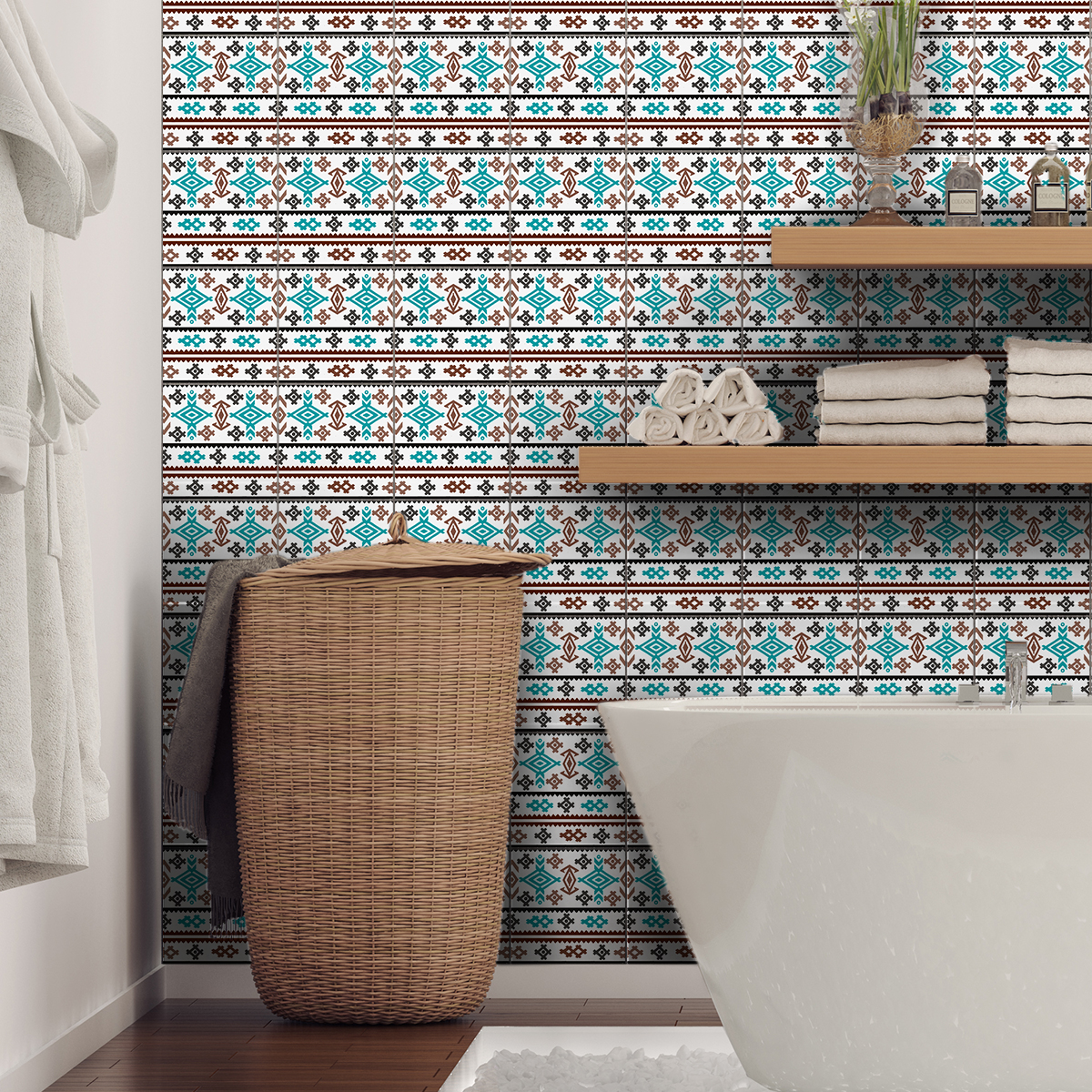 30 vinilos baldosas de cemento étnico isiro - adhesivo de pared - revestimiento sticker mural decorativo - 30stickers20x20cm