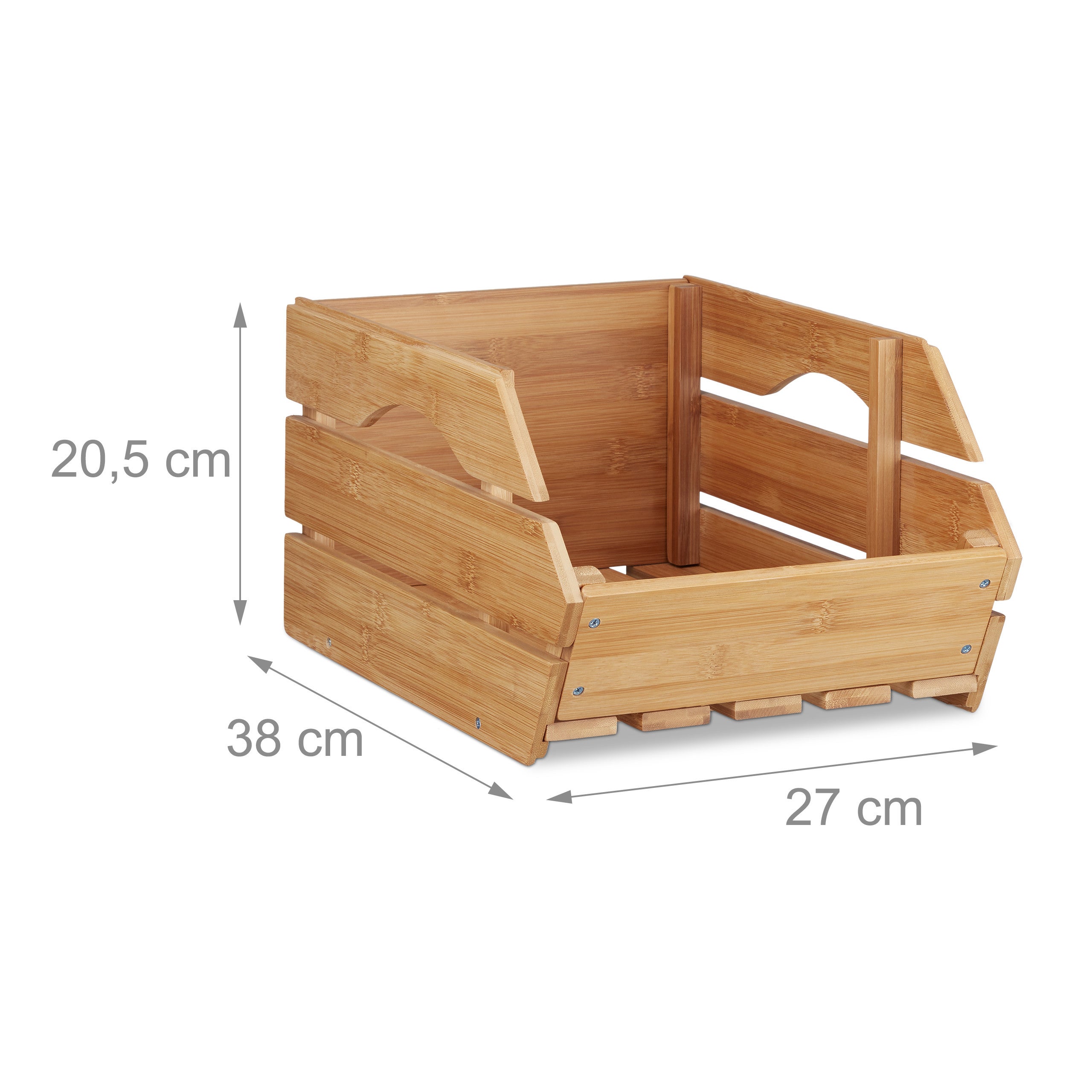 3x Caisses en bambou, cagette effet bois boîte de rangement empilable universelle HxlxP: 20,5 x 27 x 38 cm, nature - 4