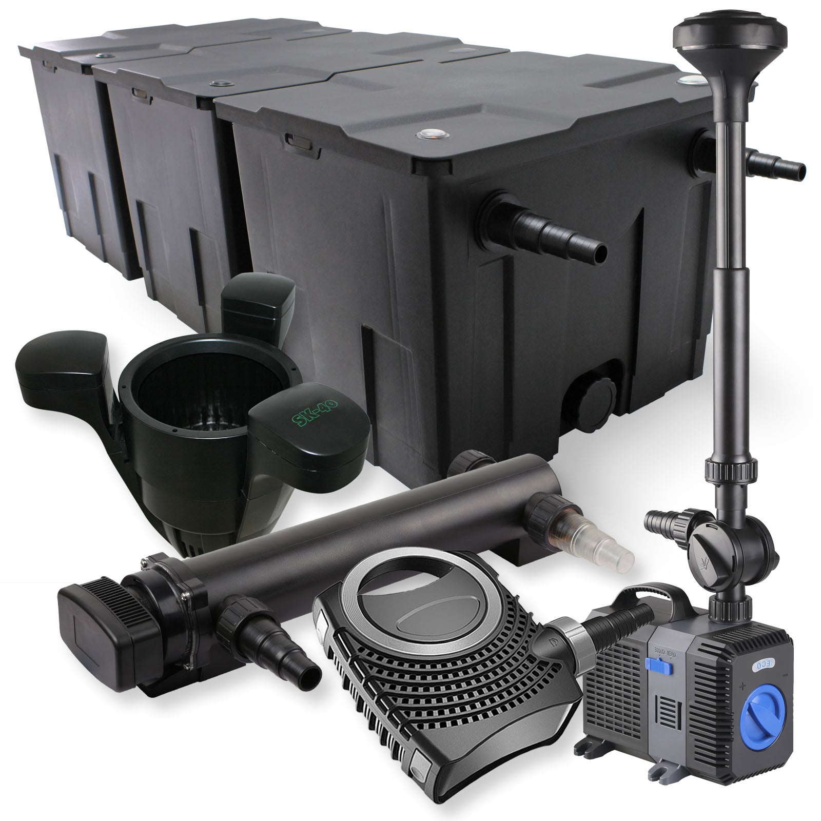 Set Filtro a 3 camere SunSun 90000l Chiarificatore UVC 36W Pompa ...