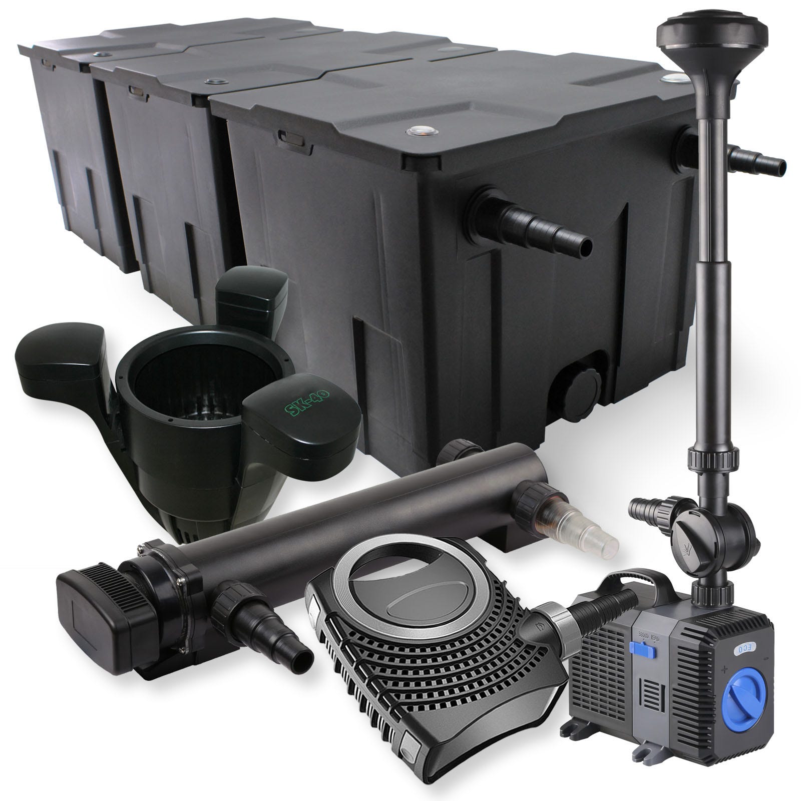 Sunsun Set Set Filtro a 3 camere SunSun 90000l Chiarificatore UVC 36W Pompa ...