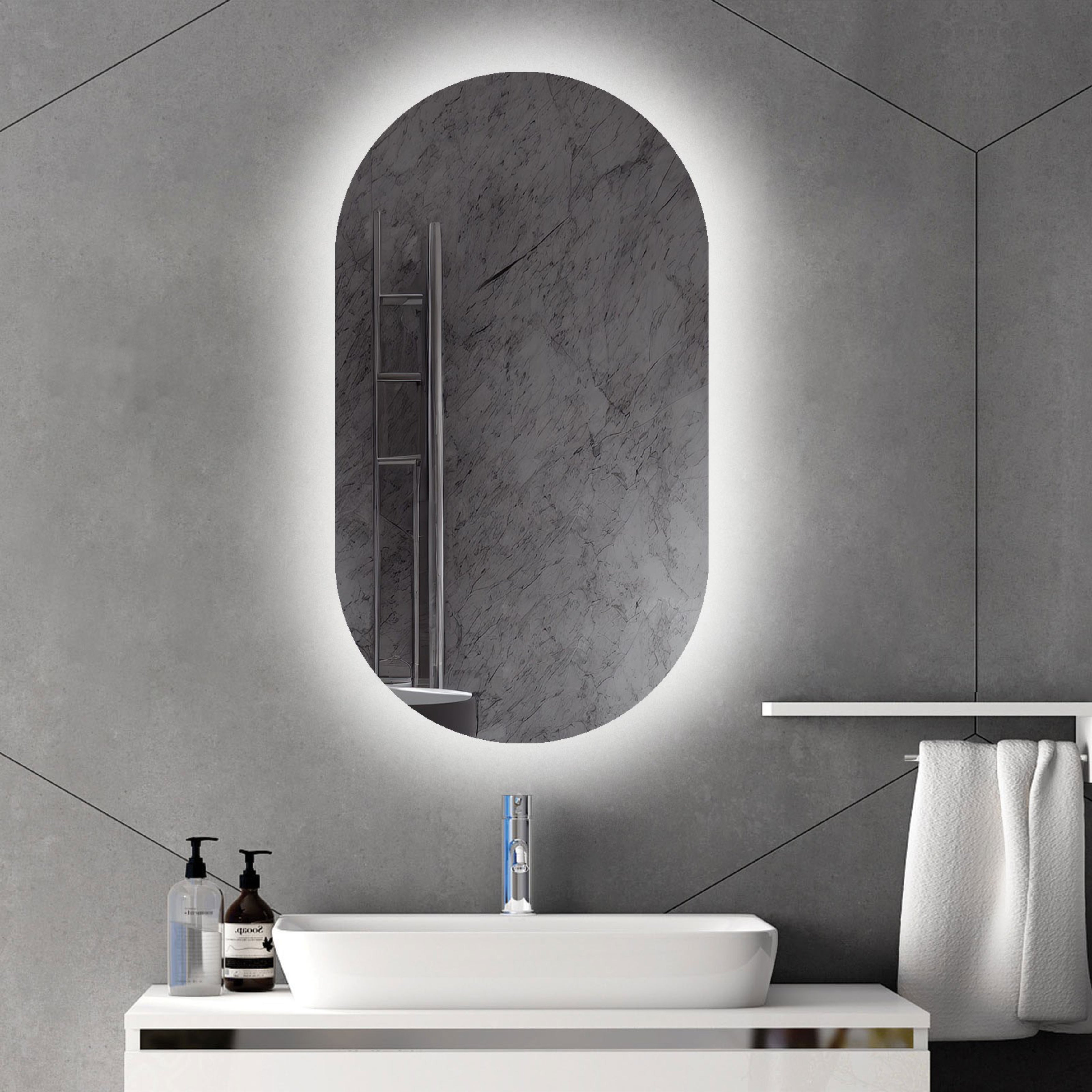 Specchio ovale 50x90 cm sagomato a filo lucido reversibile con retroilluminazione a led perimetrale - 4