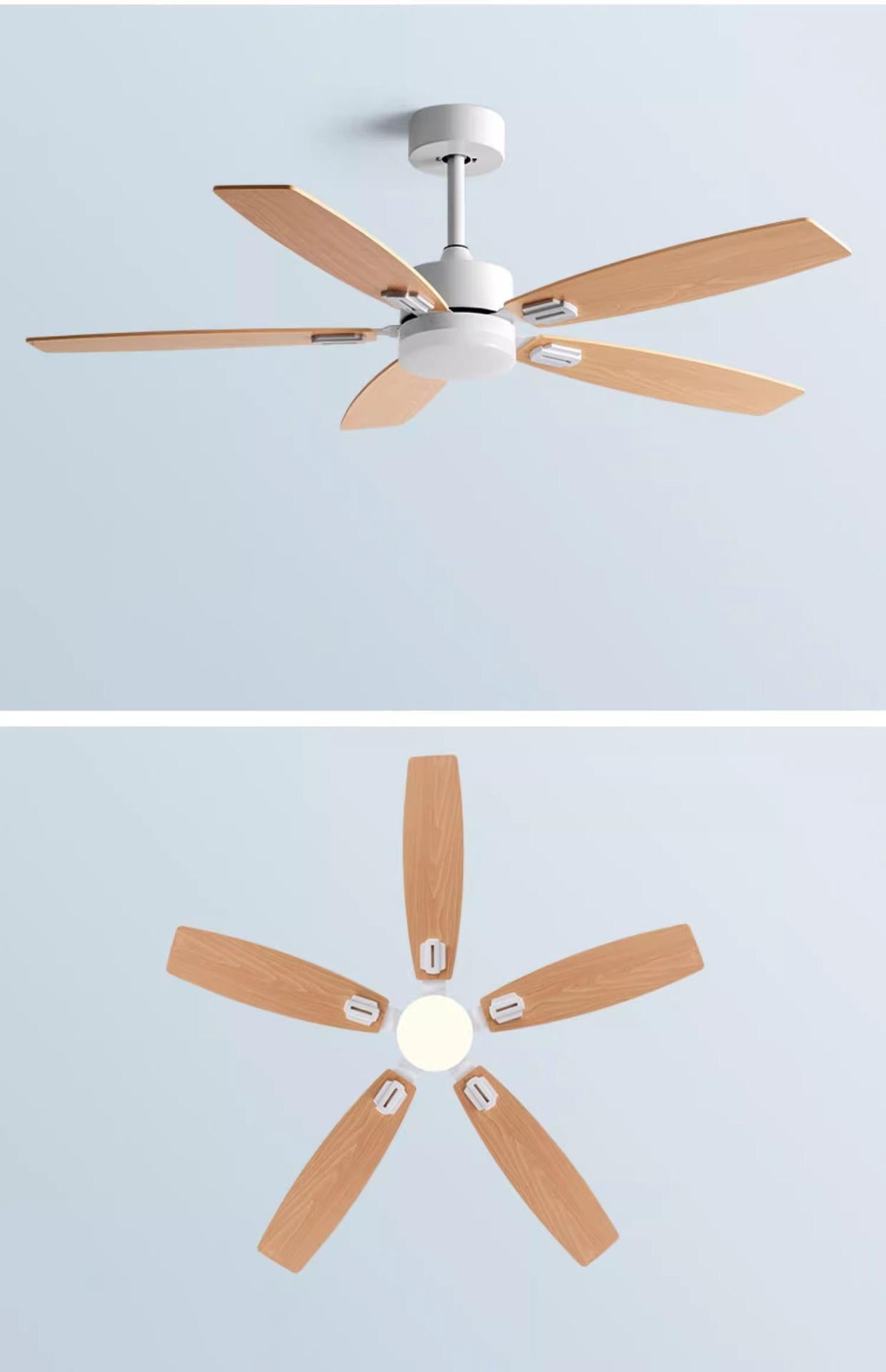 Ventilateur de Plafond en Bois avec Lumière et Télécommande, Moteur DC, 6 Vitesses, Économie d'Énergie, Fonction Inverse et Minuteur - Blanc, 52inch - 3