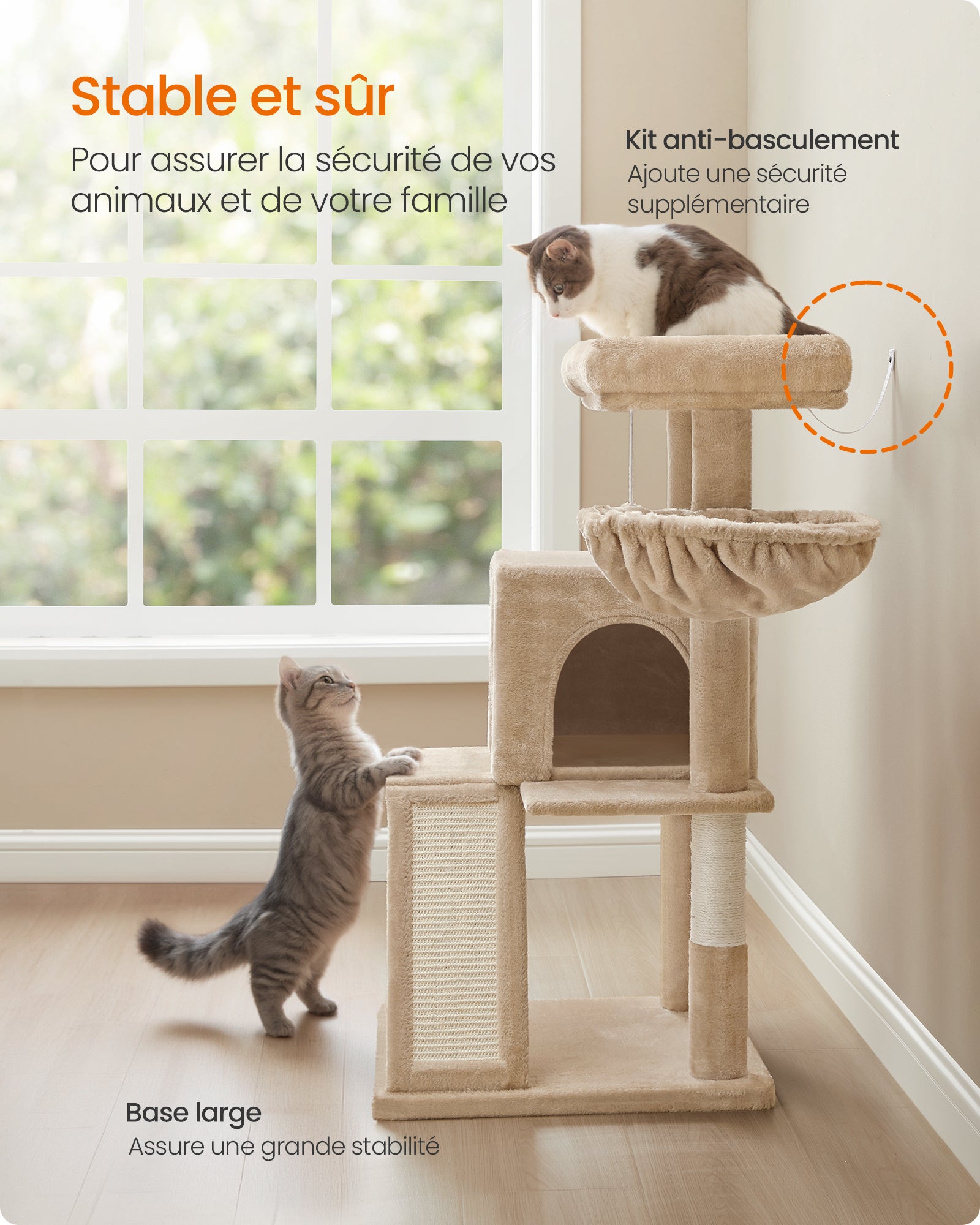 Arbre à Chat, Tour de Jeux, Grand Plate-Forme, Marron Camel - 6