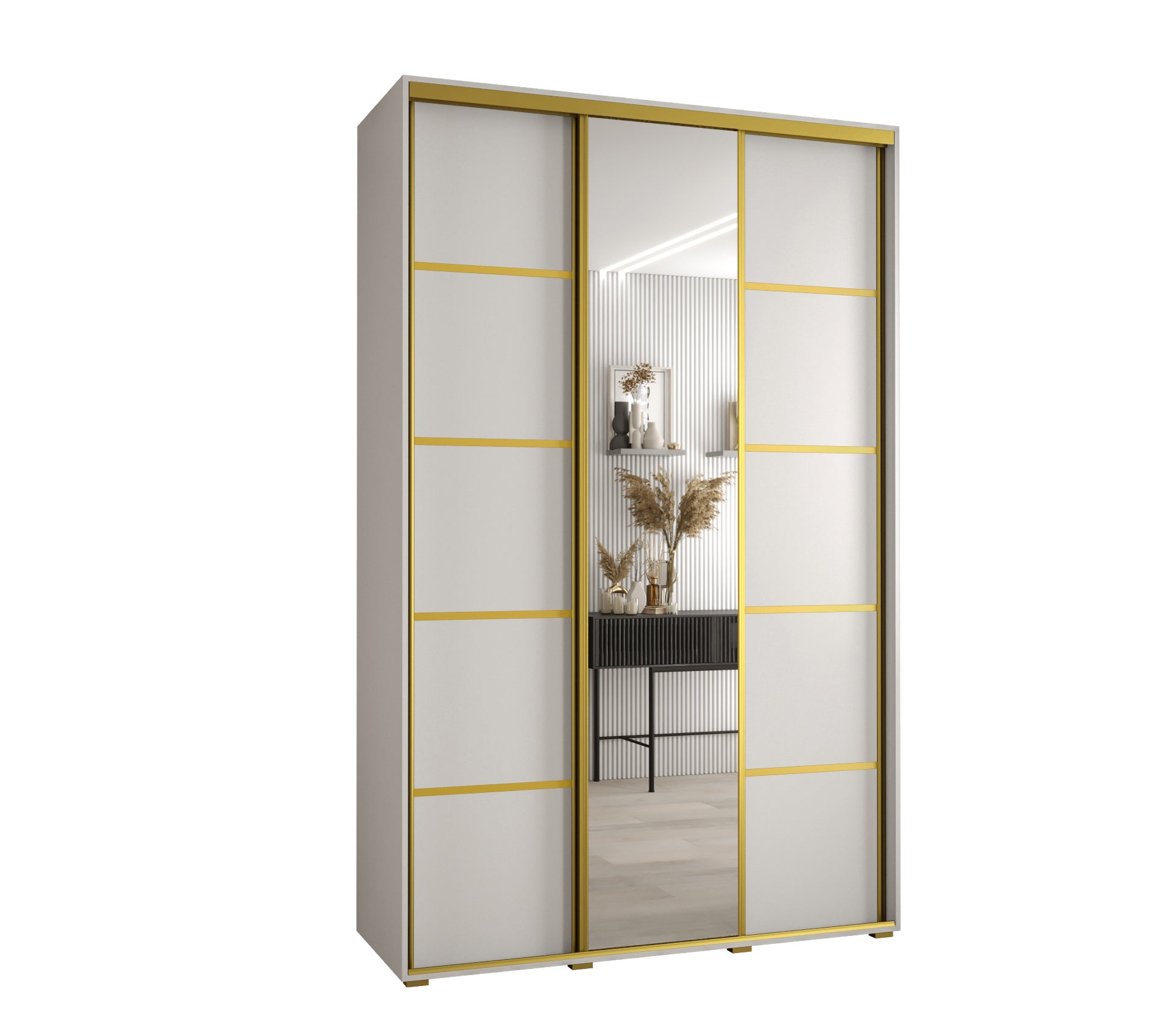 Szafa przesuwna z lustrem wysoka Davos 5 150 x 45 x 235,2 cm biały + biały + u. złoty - Abiks Meble