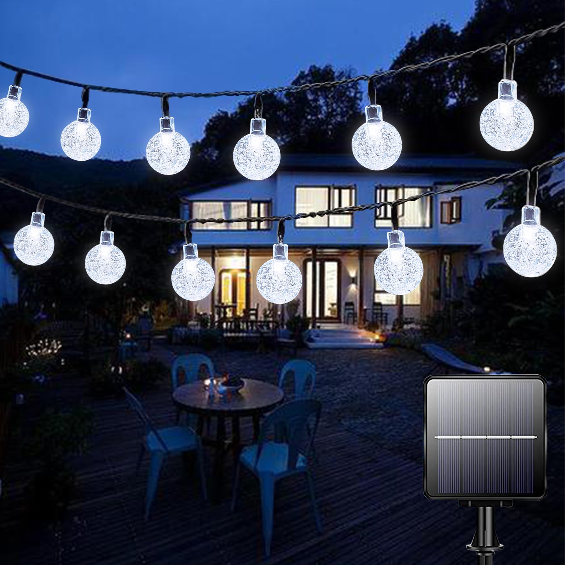 Solarne lampki sznurkowe na zewnątrz, 50 LED, 7 m, wodoodporne, 8 trybów oświetlenia, do wewnątrz/na zewnątrz - do ogrodu, na taras, podwórze, do domu