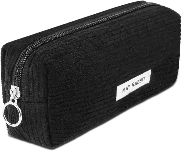 Trousse crayons velours côtelé – simple, maquillage, grande capacité – noir – s, garçons