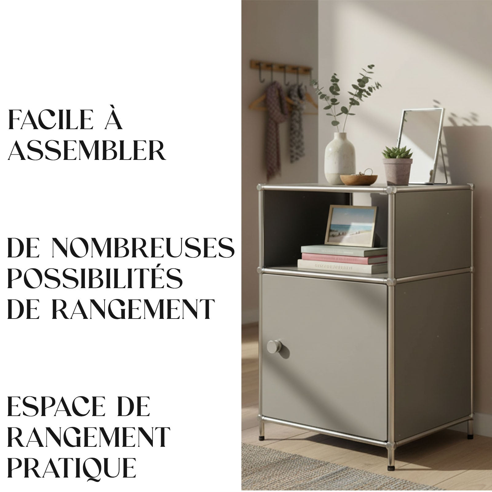 Étagère métal chromé design épuré, Concept Epuré MK-040 : 3 étages, 40 x 40 x 65 cm, Gris - 5