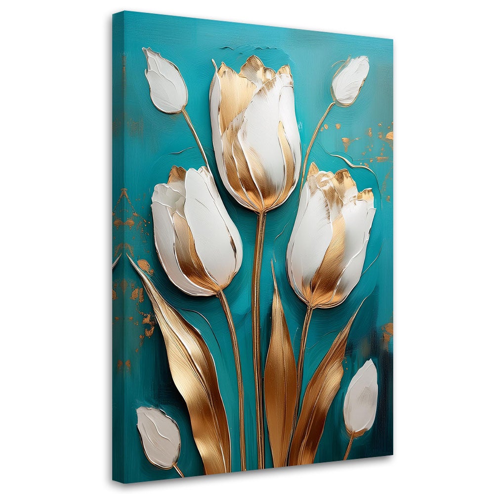Obraz do salonu, Tulipany Glamour Turkusowy 40x60