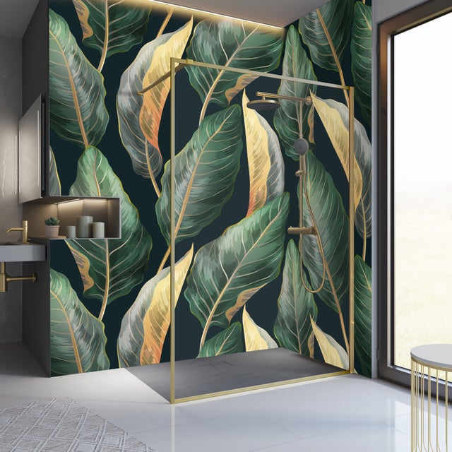 Schulte paroi de douche à l'italienne, 100x200 cm, paroi fixe dorée, anticalcaire, verre 6 mm, transparent, encadrement aluminium or mat, Contoura